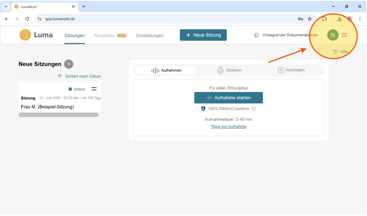 Menü öffnen (zwei rote Striche)